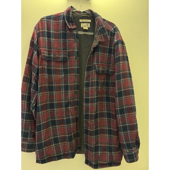 LL Bean Fleece Lined Flannel Shirt Mens Large Plaid Jacket Shacket Traditional - Picture 2 of 9